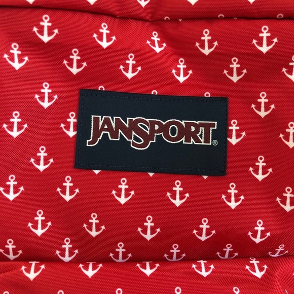 Jansport Superbreak Backpack, Smooth Sailing Red & White Anchor Ocean Style - Picture 3 of 5